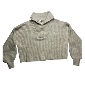 TOPSHOP Cream Cable Knit Pullover Sweater Mock Neck Button Detail Cropped Size M